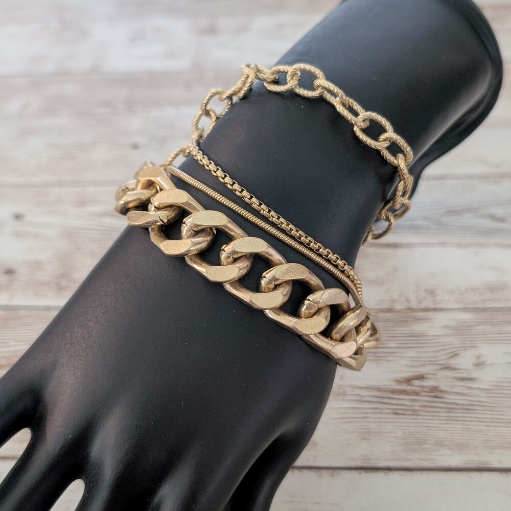 Gold Tone Multi Chain Clasp Bracelet - Statement Bracelet